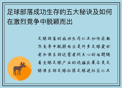 足球部落成功生存的五大秘诀及如何在激烈竞争中脱颖而出